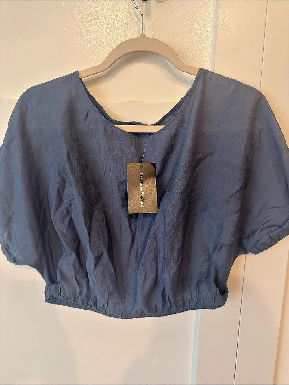 The Haven Boutique Cotton Cropped Top in Blue Size Small NWT